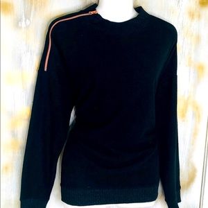 Women’s sweater black Xersion soft side shoulder drop zip style Trim sweater